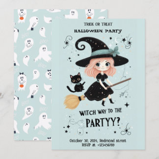 Cute witch with Halloween Pun party Invitation