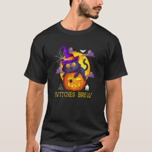 Cute Witches Brew Black Cat And Pumpkin Halloween  T-Shirt
