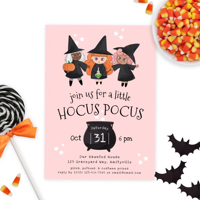 Cute Witches Hocus Pocus Halloween Party Invite (Creator Uploaded)