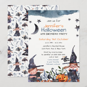Cute Witches Kids Birthday Halloween Invitation