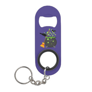 Cute Witch's Crow Looking Into A Bubbling Cauldron Keychain Bottle Opener