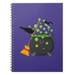 Cute Witch's Crow Looking Into A Bubbling Cauldron Notebook