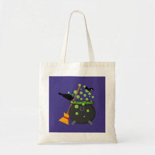Cute Witch's Crow Looking Into A Bubbling Cauldron Tote Bag