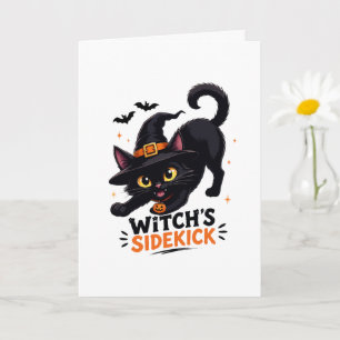Cute Witch's Sidekick Black Cat Halloween Card
