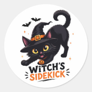 Cute Witch's Sidekick Black Cat Halloween Classic Round Sticker