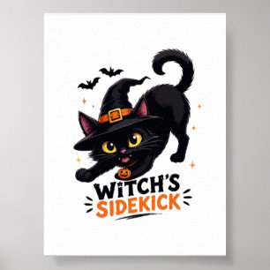 Cute Witch's Sidekick Black Cat Halloween Poster