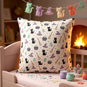 Cute Witchy Black Cat Halloween Couch Accent Throw Pillow