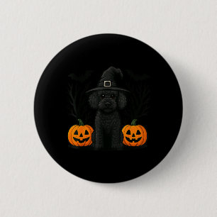 Cute Witchy Black Poodle Dog Halloween Spooky Bats 2 Inch Round Button