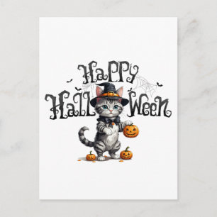 Cute Witchy Cat Halloween Postcard