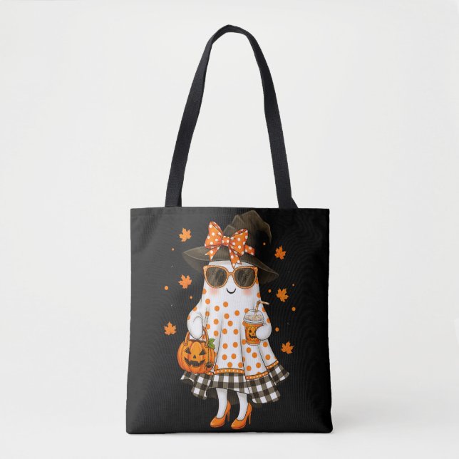 Cute Witchy Ghost Women’s Halloween T-Shirt  Tote Bag (Front)
