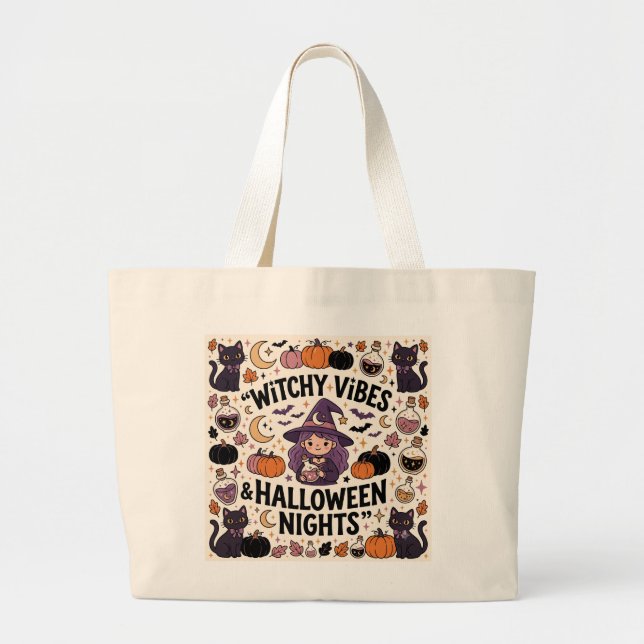 Cute Witchy Halloween Tote Bag (Front)