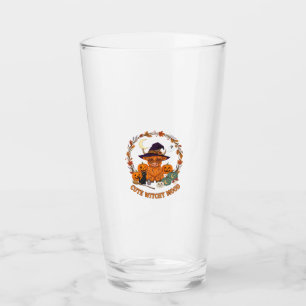 Cute Witchy Mood Halloween Highland Cow Black Cat Glass