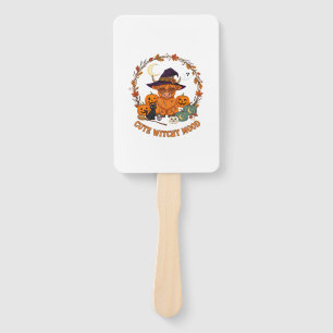 Cute Witchy Mood Halloween Highland Cow Black Cat Hand Fan