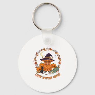 Cute Witchy Mood Halloween Highland Cow Black Cat Keychain