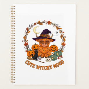 Cute Witchy Mood Halloween Highland Cow Black Cat Planner