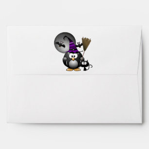 Cute Witchy Penguin with Halloween Scene Envelope