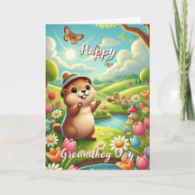 Cute with Hat Happy Groundhog Day & History Card