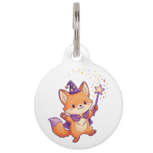 Cute Wizard Fox Casting Magic Spell Halloween Colo Pet Tag