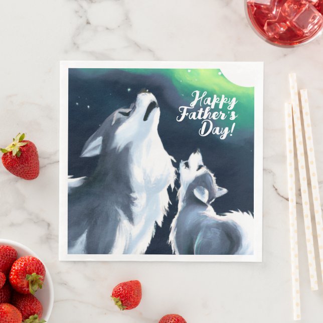 Cute Wolf and Pup Howl at Full Moon Father's Day Napkin (Insitu)