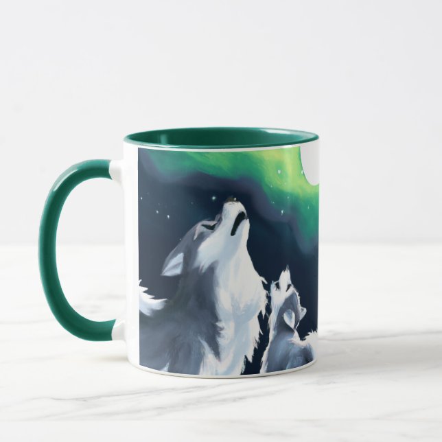 Cute Wolf and Pup Howl at Full Moon Mug (Left)