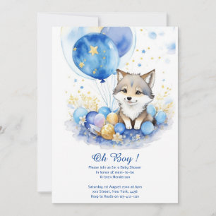 Cute Wolf Aquarelle Boy Baby shower Invitation
