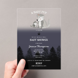 Cute Wolf Baby Pup and Mom Woodland Baby Shower Acrylic Invitations