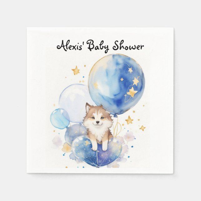 Cute Wolf Baby Shower Theme Napkin (Front)