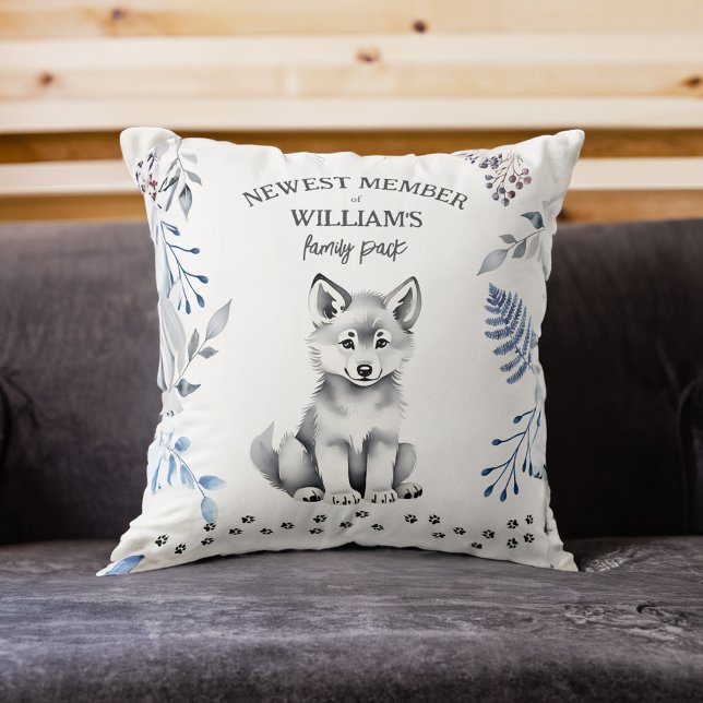 Cute wolf cub baby shower baby gifts personalized  throw pillow (Cute wolf cub baby shower baby gifts personalized name throw pillow wolf themed nursery decor )