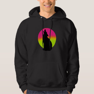 Cute Wolf   Howling Wolf Retro Sunset Hoodie