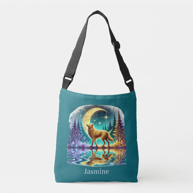 Cute wolf lovers add name  crossbody bag (Front)