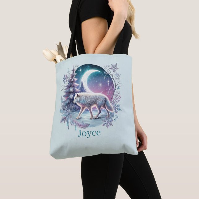 Cute wolf lovers add name  tote bag (Close Up)