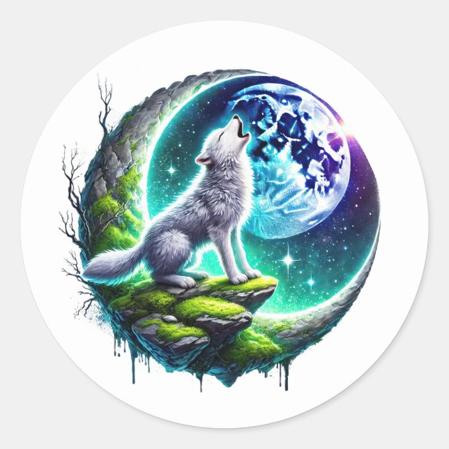 Cute wolf lovers animal classic round sticker (Front)