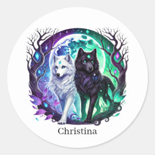 Cute wolf lovers animal customizable  classic round sticker