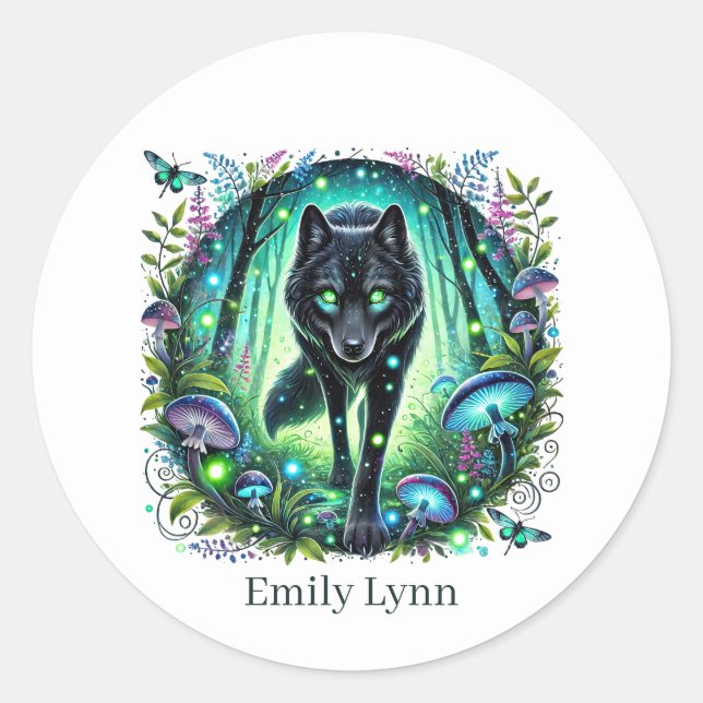 Cute wolf lovers animal customizable  classic round sticker (Front)