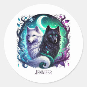 Cute wolf lovers customizable  classic round sticker