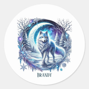 Cute wolf lovers customizable  classic round sticker
