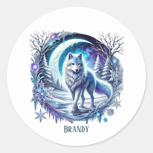 Cute wolf lovers customizable  classic round sticker (Front)