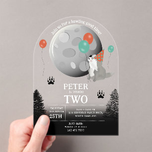 Cute Wolf Pack Woodland Moon Howling Birthday Acrylic Invitations