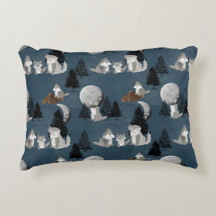 Cute Wolf Pack Woodland Night Baby Nursery Accent Pillow