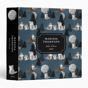Cute Wolf Pack Woodland Night Sky Moon Binder