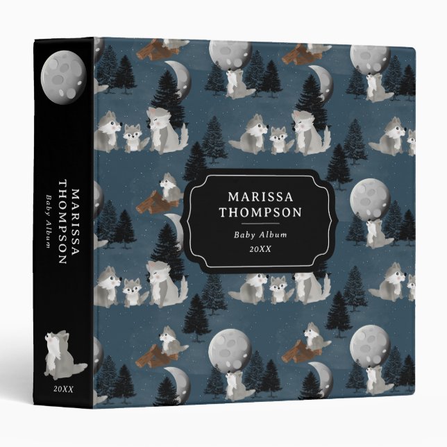 Cute Wolf Pack Woodland Night Sky Moon Binder (Front/Spine)