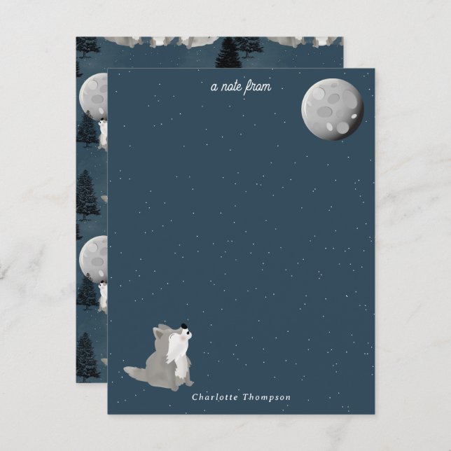 Cute Wolf Pack Woodland Night Sky Moon Kids Card (Front/Back)