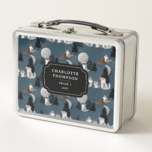 Cute Wolf Pack Woodland Night Sky Moon Metal Lunch Box