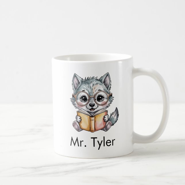 Cute Wolf Reading a Book Custom Coffee Mug (Right)