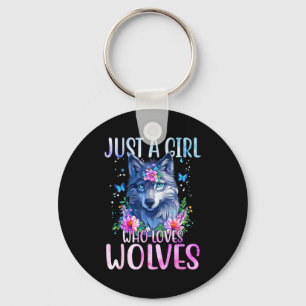 Cute Wolf Shirt Just A Girl Who Loves Wolves Butte Keychain