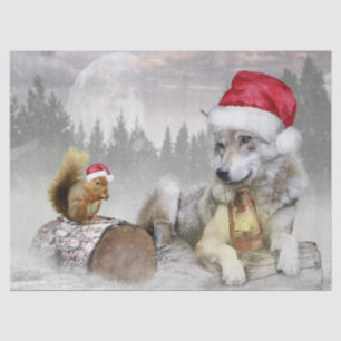 Cute Wolf Squirrel Winter Snow Forest Christmas Tissue Paper