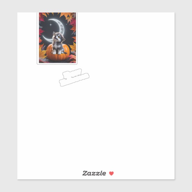 Cute Wolf with Crescent Moon Nighttime Autumn Scen (Sheet)