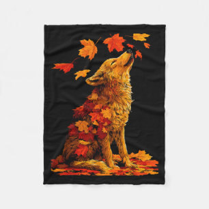 Cute Wolf With Fall Leaves Forest Animal Autumn Ae Fleece Blanket