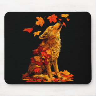 Cute Wolf With Fall Leaves Forest Animal Autumn Ae Mouse Pad