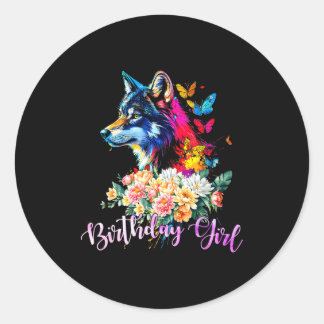 Cute Wolf With Flowers For The Birthday Girl Women Classic Round Sticker